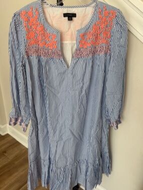 J. Crew Embroidered Blue and White Summer Knee Length Dress